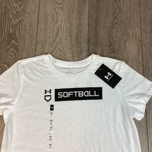 Under Armour Women's Softball Bar Short Sleeve‎ Shirt Size S NEW Active White
